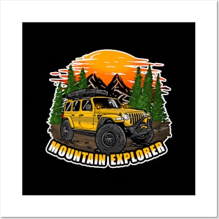 Mountain Explorer Yellow Jeep Wrangler Rubicon Posters and Art